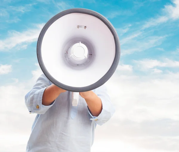 Menino com megafone — Fotografia de Stock