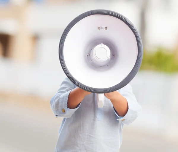 Little boy with megaphone — Stock Photo, Image