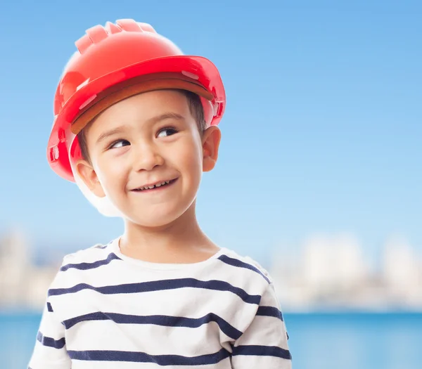 Little boy wearing mason helmet — Stock Photo, Image