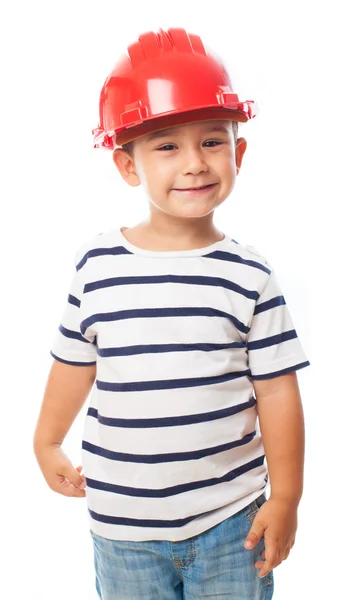 Little boy wearing mason helmet — Stock Photo, Image