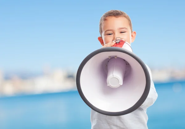 Little boy shouting on megaphone — Stock Photo, Image
