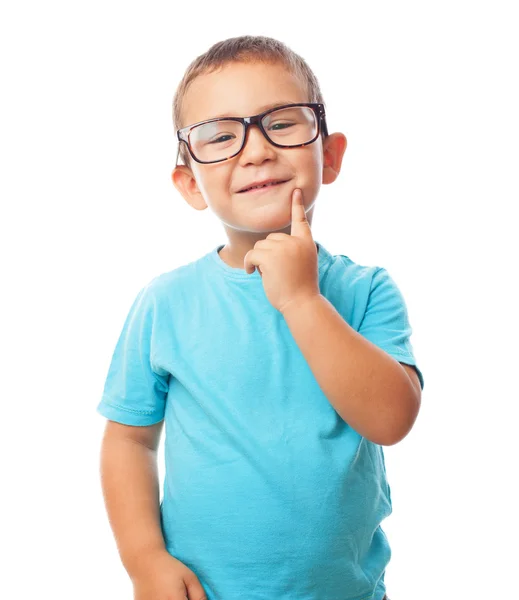 Kleine jongen met denken gebaar — Stockfoto