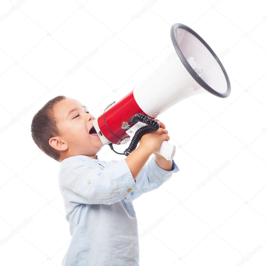 Little boy shouting on megaphone — Stock Photo © AsierRomeroCarballo