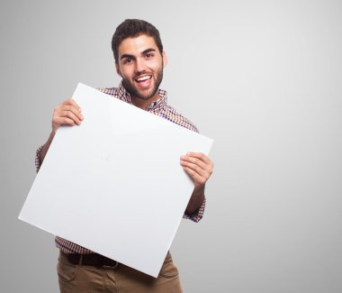 genç adam tutarak afiş