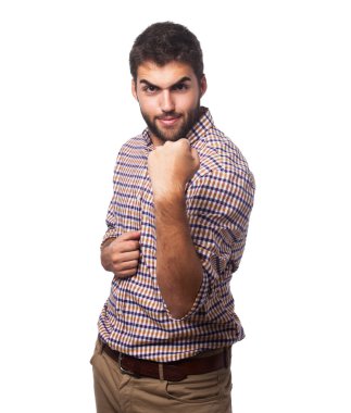 Kazanmak bir jest yapan yakışıklı erkek