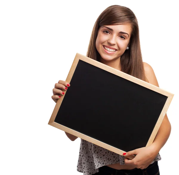 Bastante estudiante sosteniendo pizarra —  Fotos de Stock