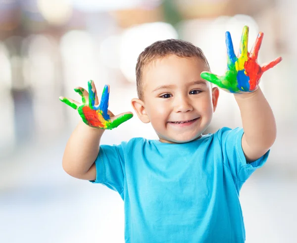 Dziecko z rąk farby — Zdjęcie stockowe
