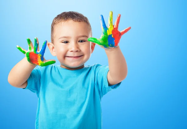 Χαριτωμένο παιδί με χέρια χρώμα — Φωτογραφία Αρχείου