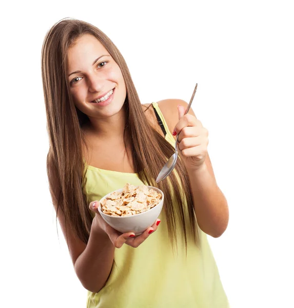 Chica bonita comiendo cereales —  Fotos de Stock