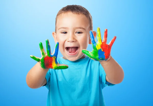 Lindo niño jugando con pintura —  Fotos de Stock