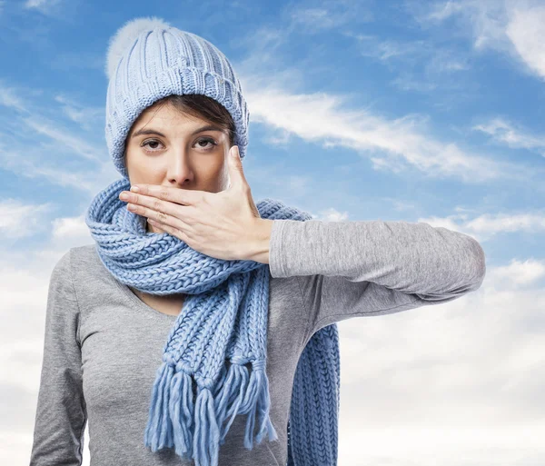 Young woman doing silence gesture — Stock Photo, Image