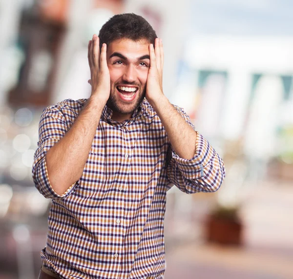 Crazy man doing mad gesture — Stock Photo, Image
