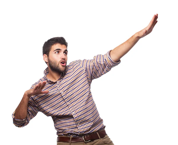 Positive man doing victory gesture — Stock Photo, Image