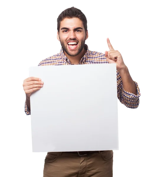 Joven sosteniendo la placa — Foto de Stock