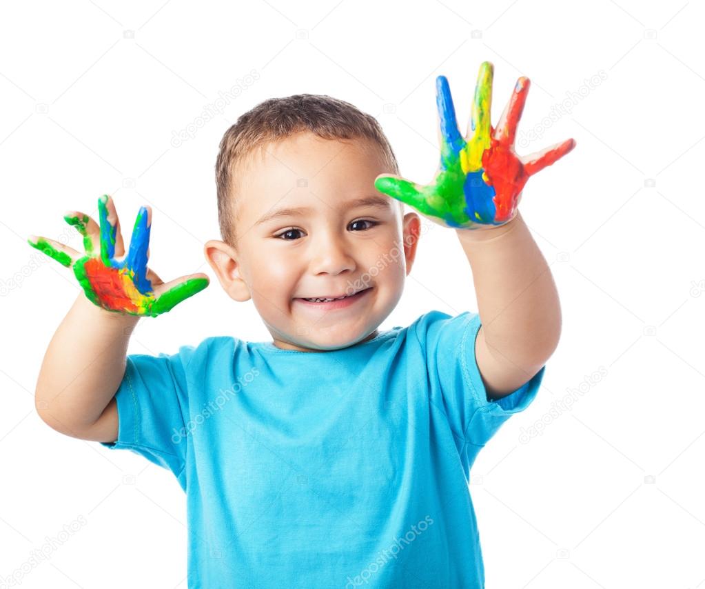 Cute kid with hands paint Stock Photo by ©AsierRomeroCarballo 62765103