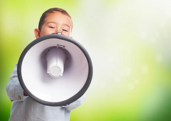 Boy shouting with the megaphone — Stock Photo, Image