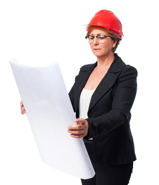 Architect woman holding a plan — Stock Photo, Image