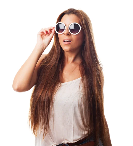 Woman wearing a round sunglasses — Stock Photo, Image