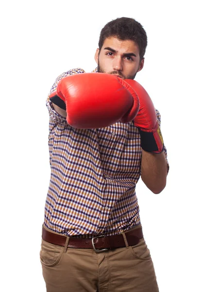 Man in red gloves — Stock Photo, Image