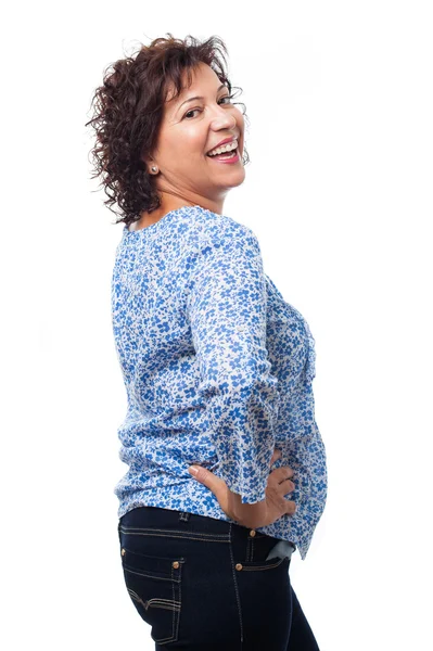 Mature woman standing over white — Stock Photo, Image