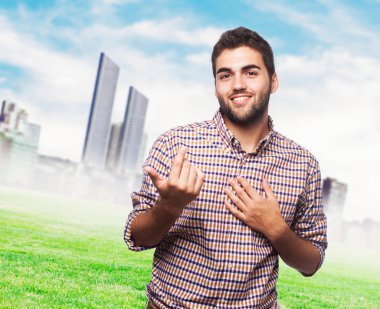 Bir sevgi jest yapan erkek