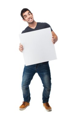 Man holding a banner