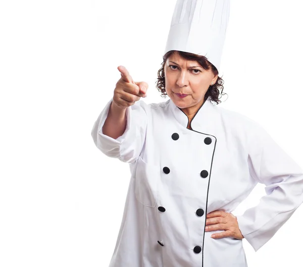 Chef mujer señalando — Foto de Stock
