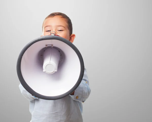 Boy shouting with the megaphone — Stock Photo, Image