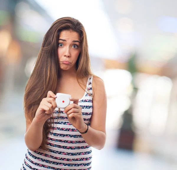 Woman holding a dice — Stock Photo, Image