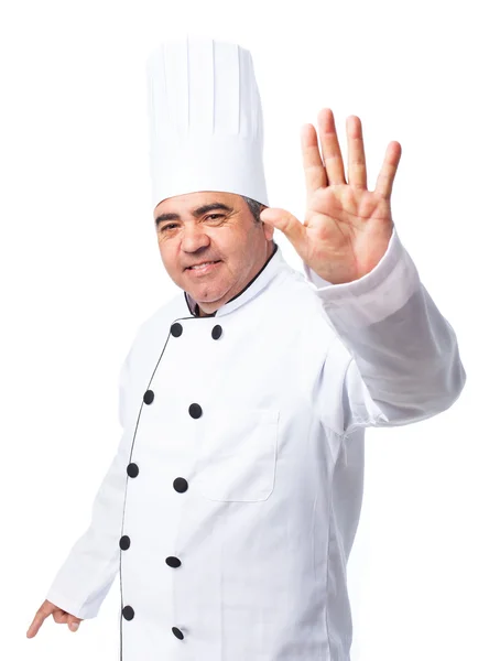Cook man doing a number five — Stock Photo, Image