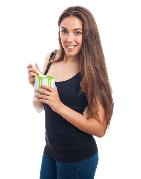 塗料缶を握る少女 — ストック写真