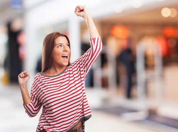 Vrouw doen een winnaar gebaar — Stockfoto