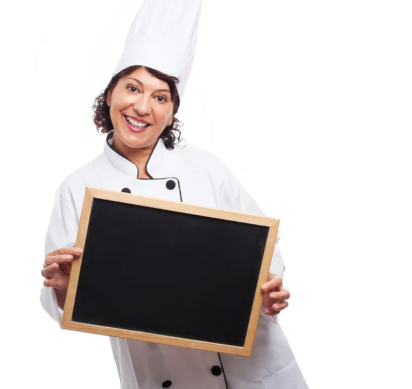 Woman holding a board — Stock Photo, Image