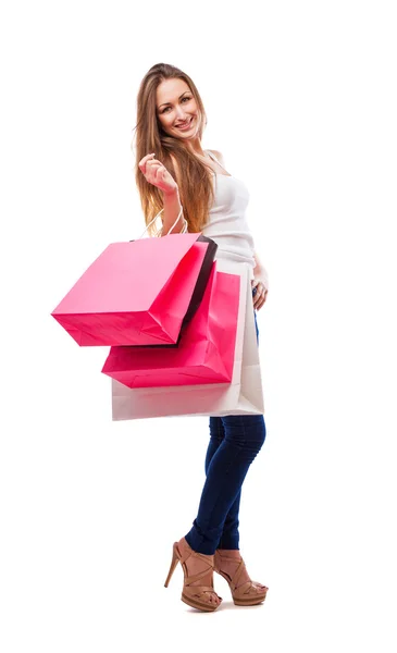 Chica sosteniendo bolsas de compras — Foto de Stock