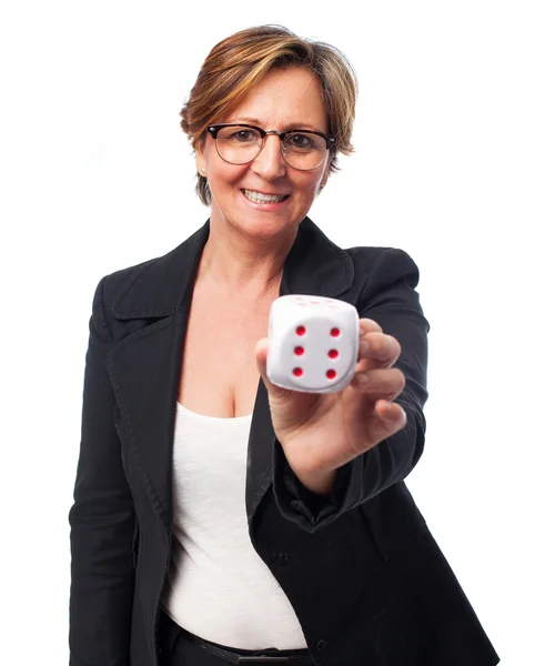 Woman holding  dice — Stock Photo, Image