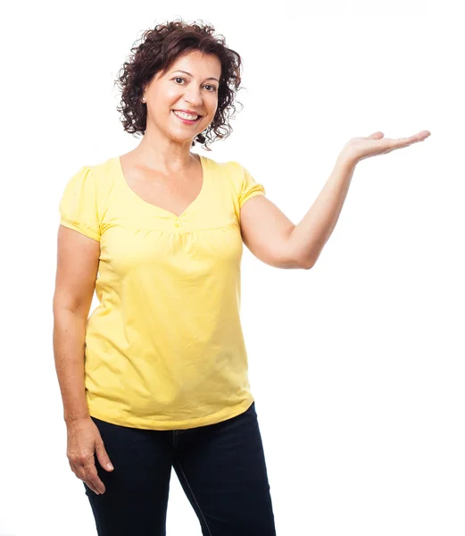 Girl doing a hold gesture with palm — Stock Photo, Image