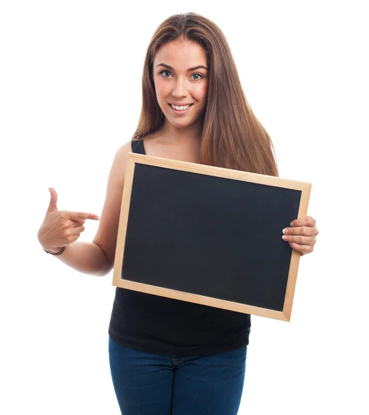 Woman holding a chalkboard — Stock Photo, Image