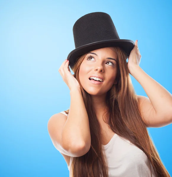 Pretty girl wearing a vintage top-hat — Stock Photo, Image