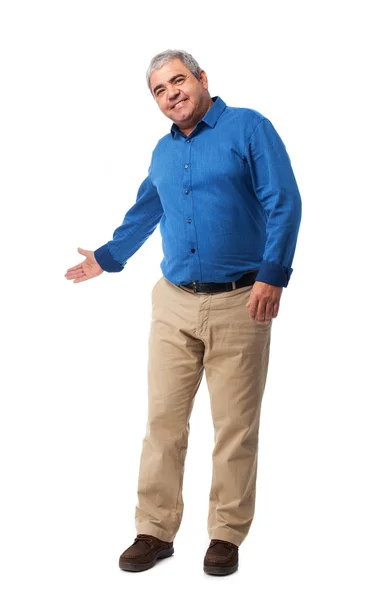 Man doing a welcome gesture — Stock Photo, Image