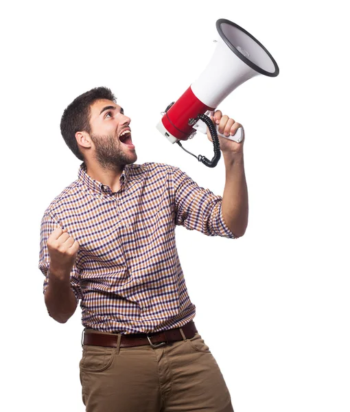 Man shouting with  megaphone — Stock Photo, Image
