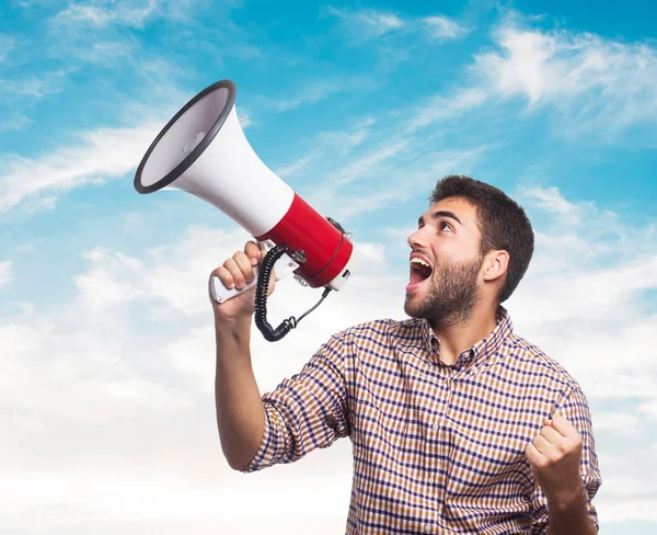 Man shouting with  megaphone — Stock Photo, Image