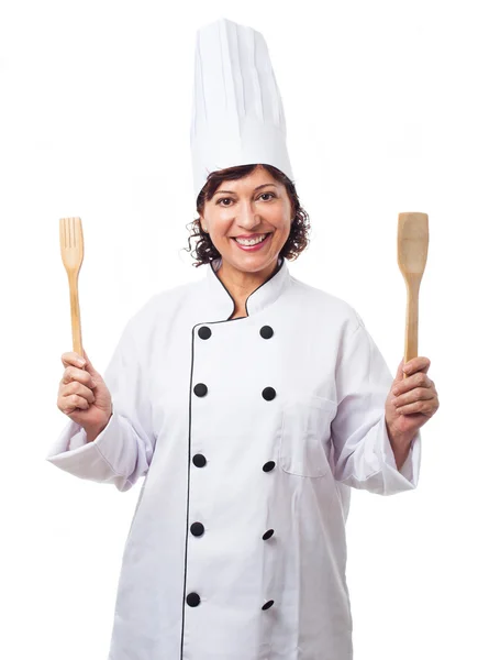 Mujer sosteniendo cuchara y tenedor —  Fotos de Stock