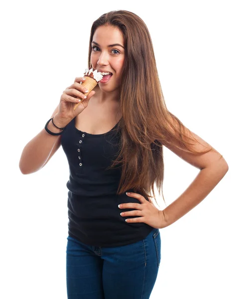Girl holding a delicious ice cream — Stock Photo, Image