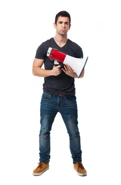 Hombre usando un megáfono —  Fotos de Stock