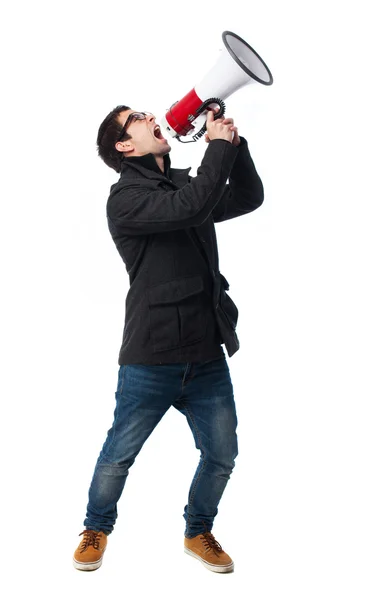 Man shouting with megaphone — Stock Photo, Image