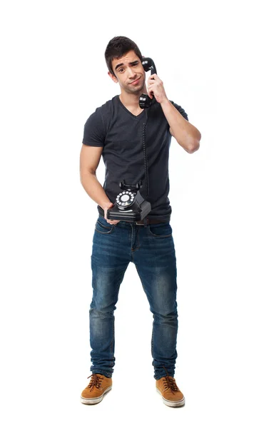 Man shouting to telephone — Stock Photo, Image