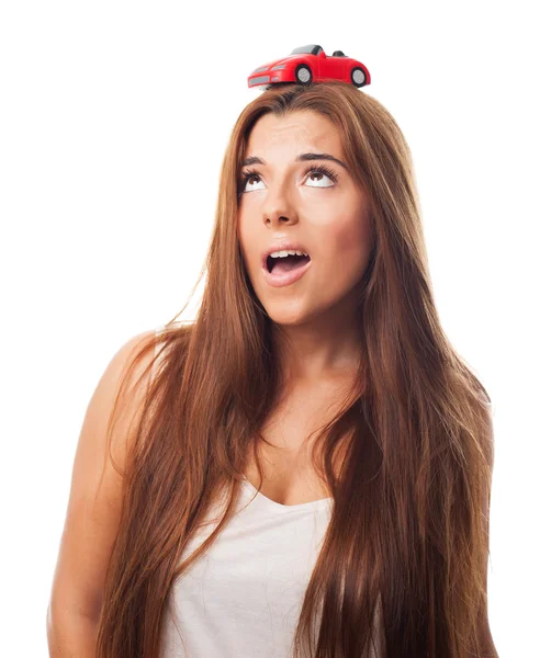 Woman with a red car — Stock Photo, Image