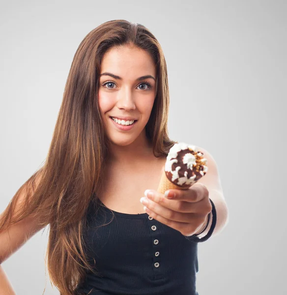 Girl offering a delicious ice cream — Stock Photo, Image