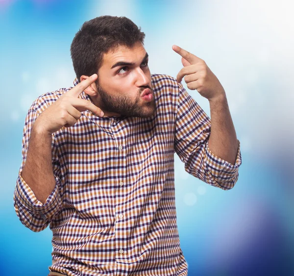 Man doing a crazy gesture — Stock Photo, Image