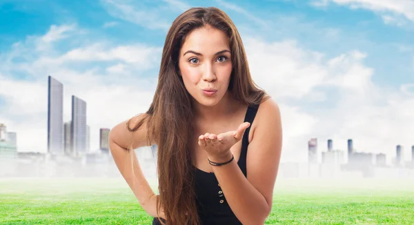 Woman sending a kiss — Stock Photo, Image